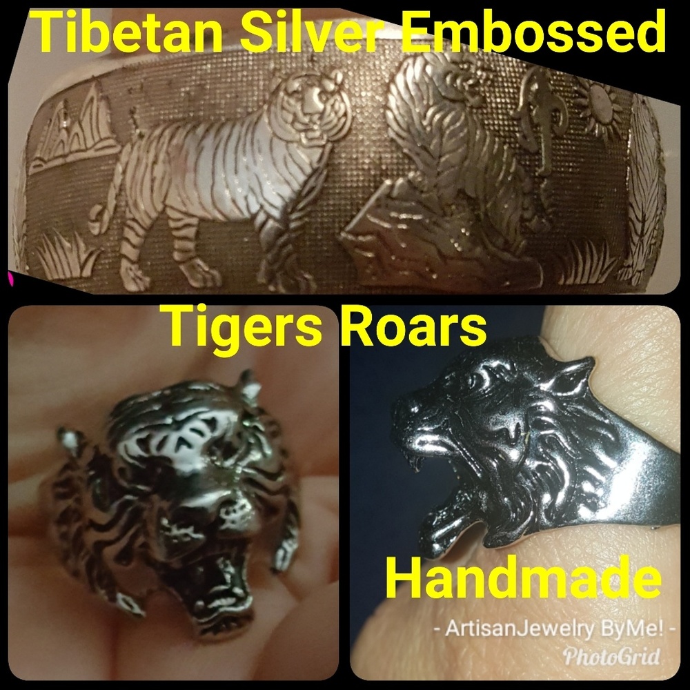 TigersCuffRingSet TibetSilver+StainlesHandmade